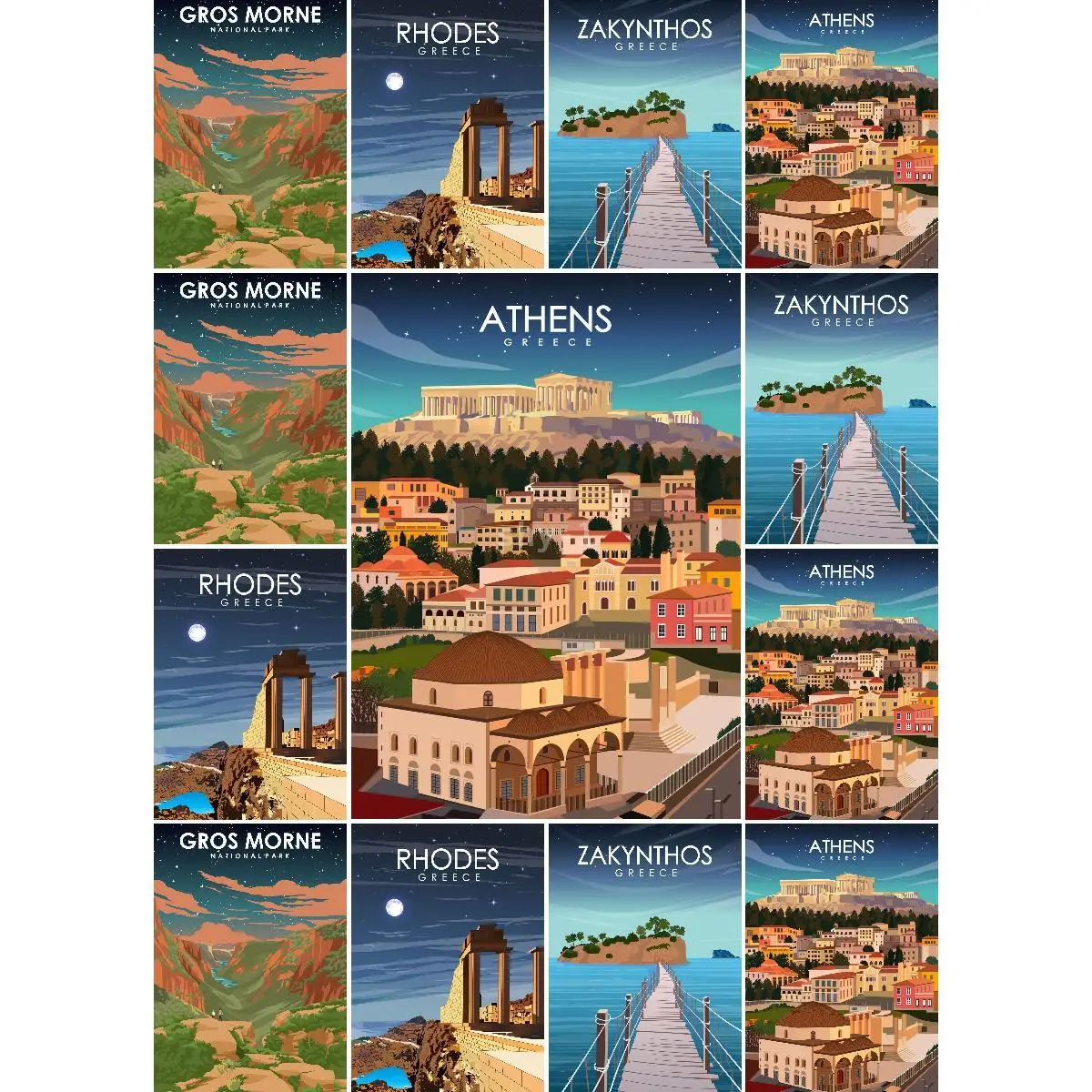 Vintage Athens Greece Travel Poster Print  Retro Wall Art Decor for Interior Design Home  Living Collection