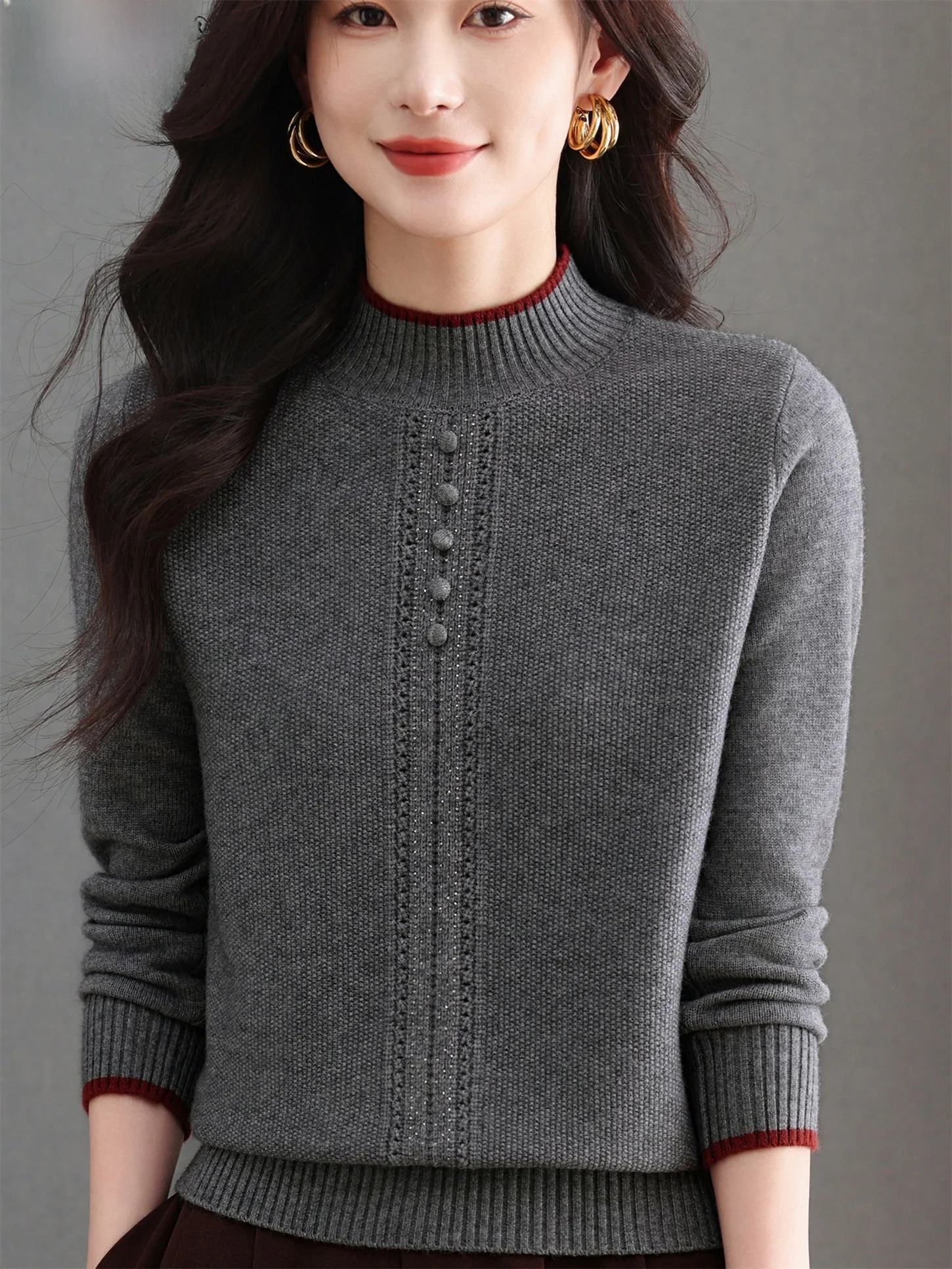 

Осенне-зимний вязаный свитер, свободный, с высоким воротником, базовый слой, универсальная верхняя одежда для похудения для среднего возраста и женщин...