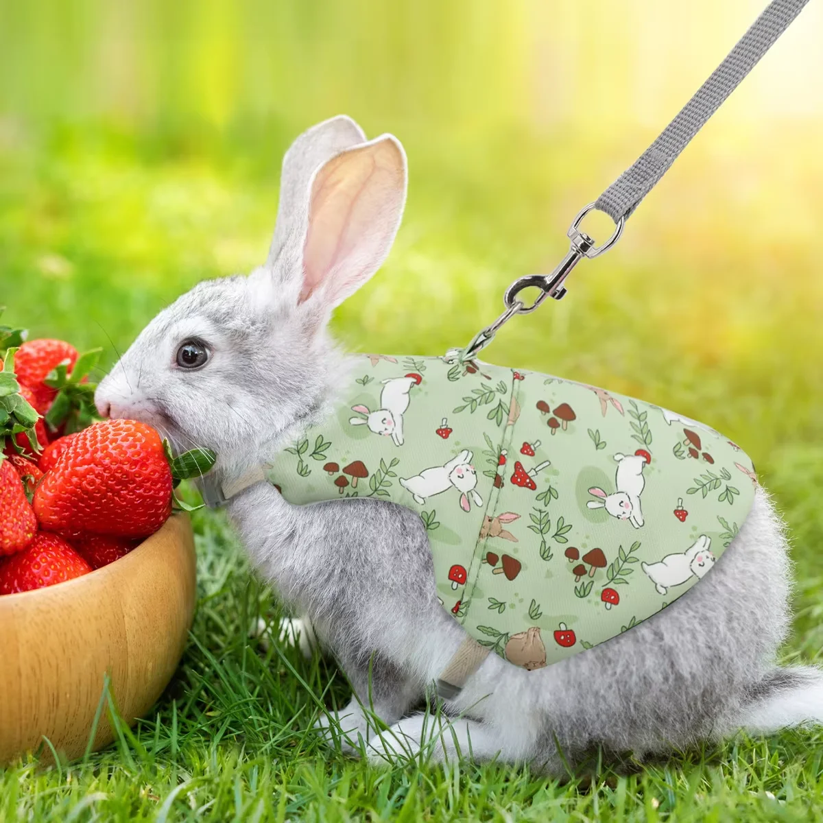 1PC Breathable Printed Rabbit Harness Vest, Outdoor Pet Chest Back Strap, Adjustable Leash for Small Animals