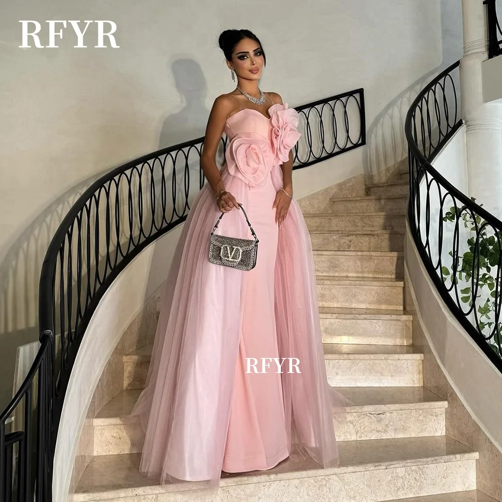 

RFYR A Line Evening Dresses Sweetheart Party Dress 3D Flowers Robe De Mariée Princess Party Gown for Arabic Women Customized