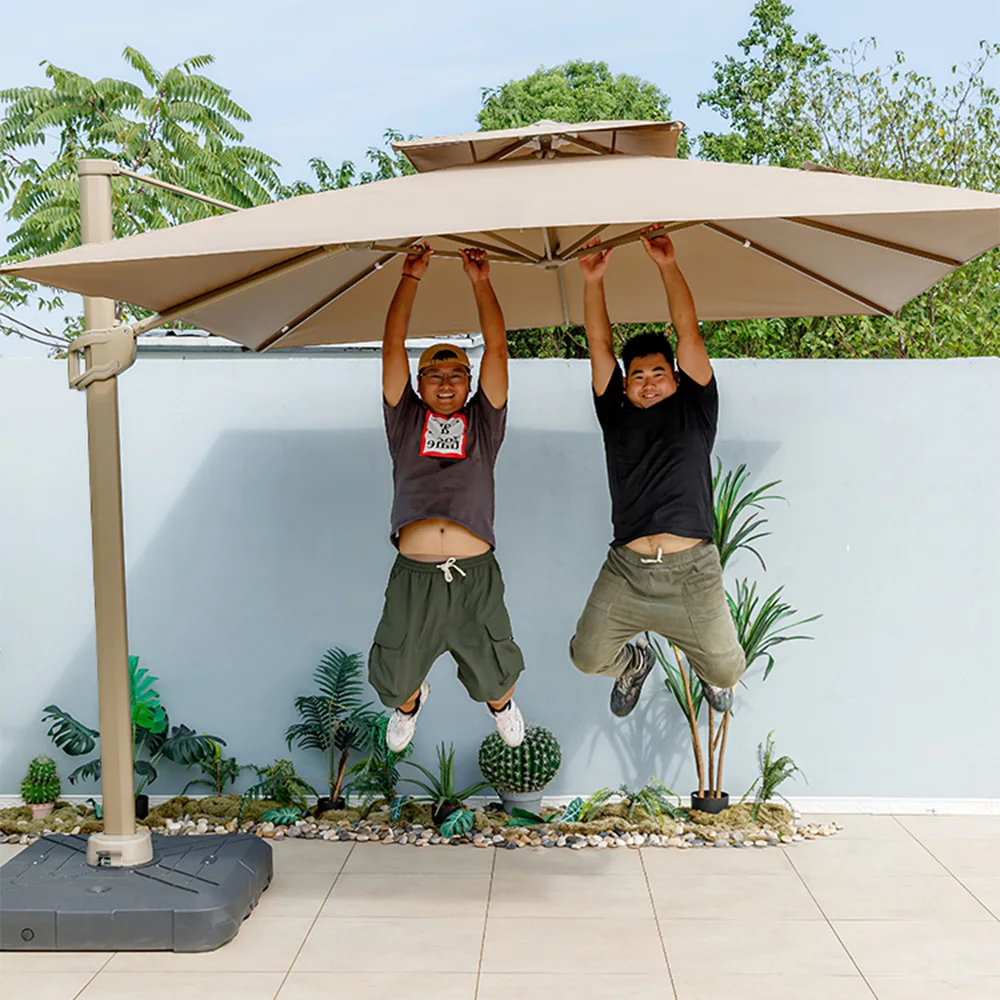 Outdoor Large Sunshade Umbrella Manual Opening Base Roman Style Modern Simple Design Courtyard Terrace Garden Balcony Stall