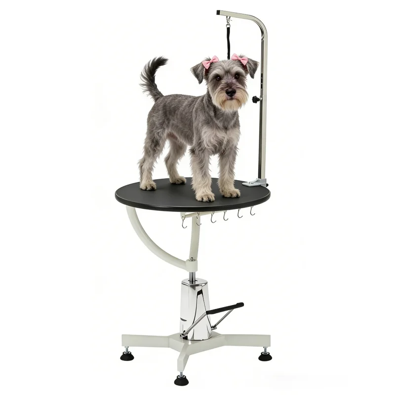 

！@USMILEPET High-quality Round Hydraulic Pet Grooming Table with Single Arm, Sturdy Support for Dog Grooming Table for Pet Salon