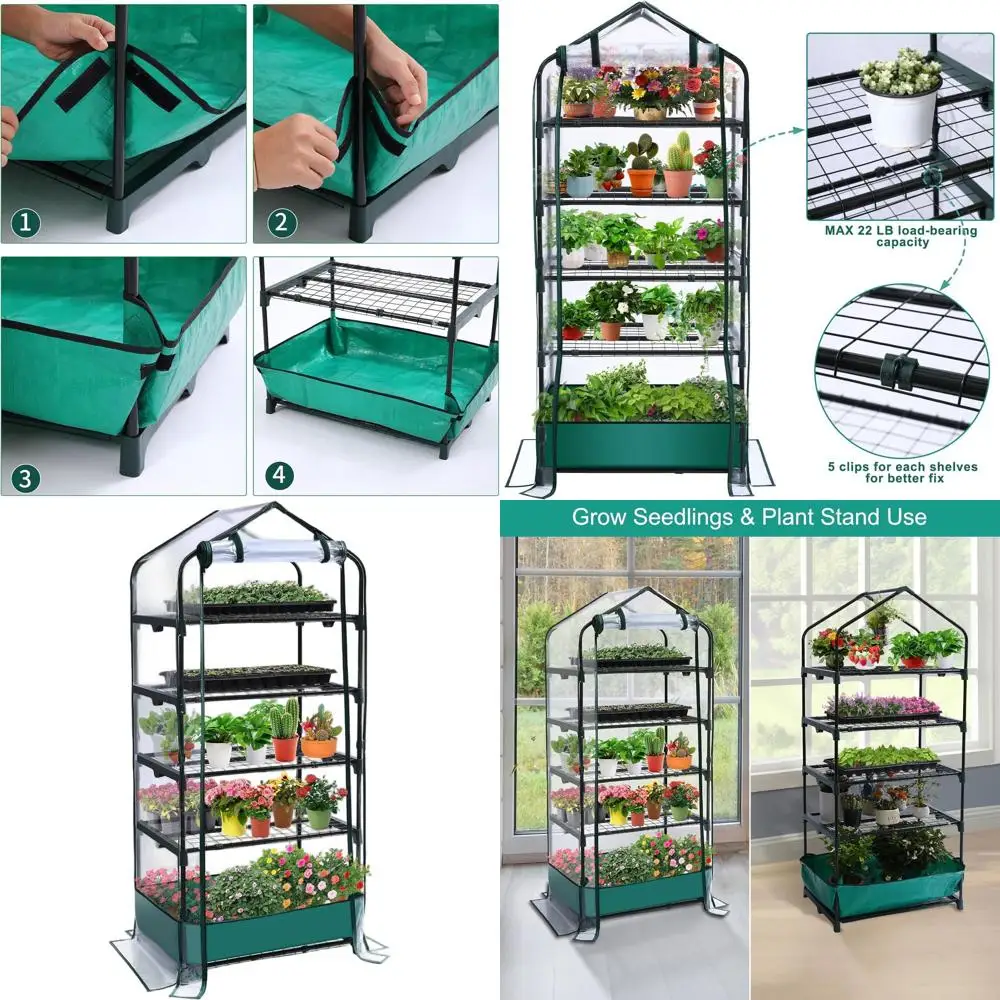 

Портативная 5-ярусная теплица для использования в помещении или на улице с прочным ПВХ-покрытием и полками, идеально подходит для рассады и в качестве подарка для садоводов.