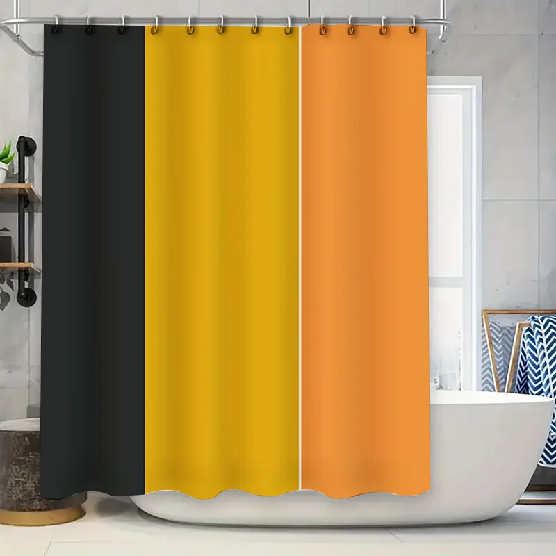 Colorful Shower Curtain Set 3 Panels Polyester Bath Shower Curtain in Black/Orange/Yellow Design for Home Decoration Free Size (