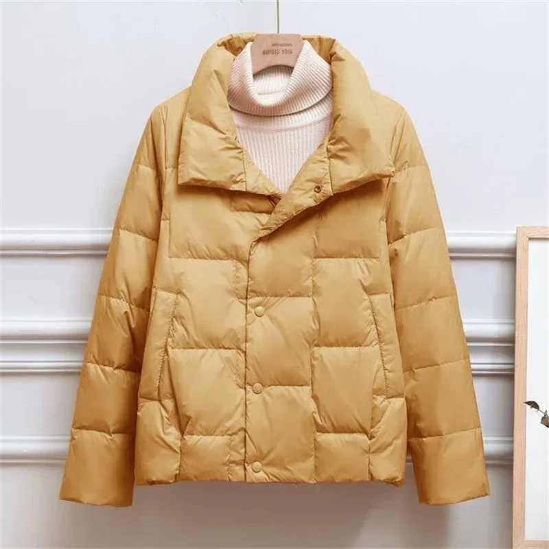 Autumn Winter Parkas Women 2023 New Fashion Stand-up Collar Lightweight Thin Down Cotton Coat Female Casual Warm  Outerwear