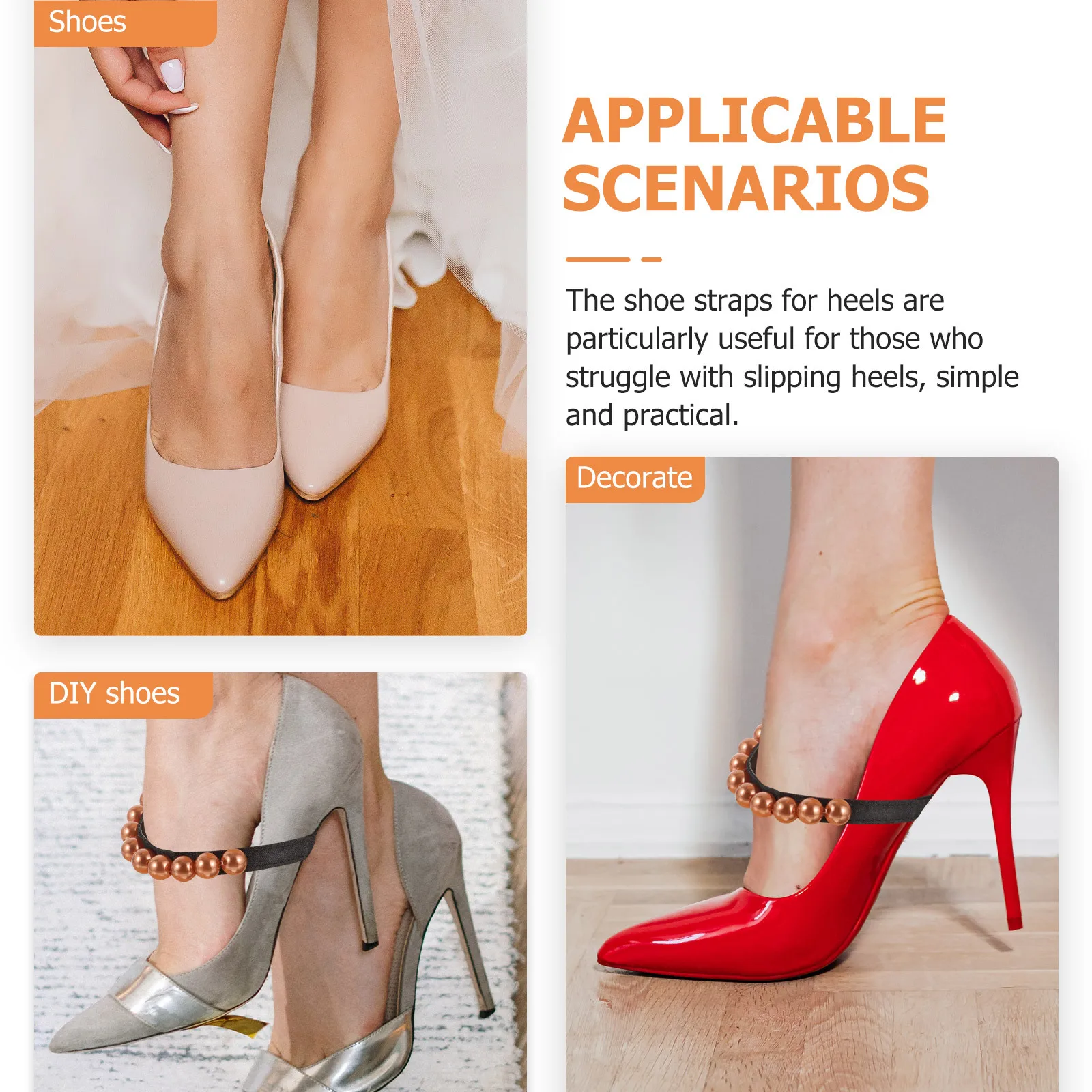 قطعتان من أحزمة الأحذية المرنة اللؤلؤية وأشرطة الكعب البديلة المضادة للانزلاق والكعب العالي الآمنة الناعمة القابلة للتمدد لراحة النساء
