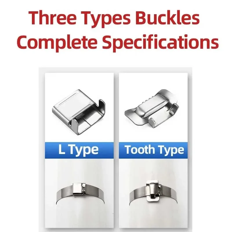 304 Stainless Steel Cable Tie Buckle 10/12/12.7/16/19/25mm L-type Buckle Wrap Zip Ties Packaging Tooth Buckle Connector