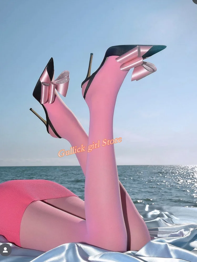 

Satin Sequin Cloth Knot Pumps Stiletto Thin High Heel Sexy Pointy Toe Slingback Fashion 2025 Spring Summer Women Runway Shoes
