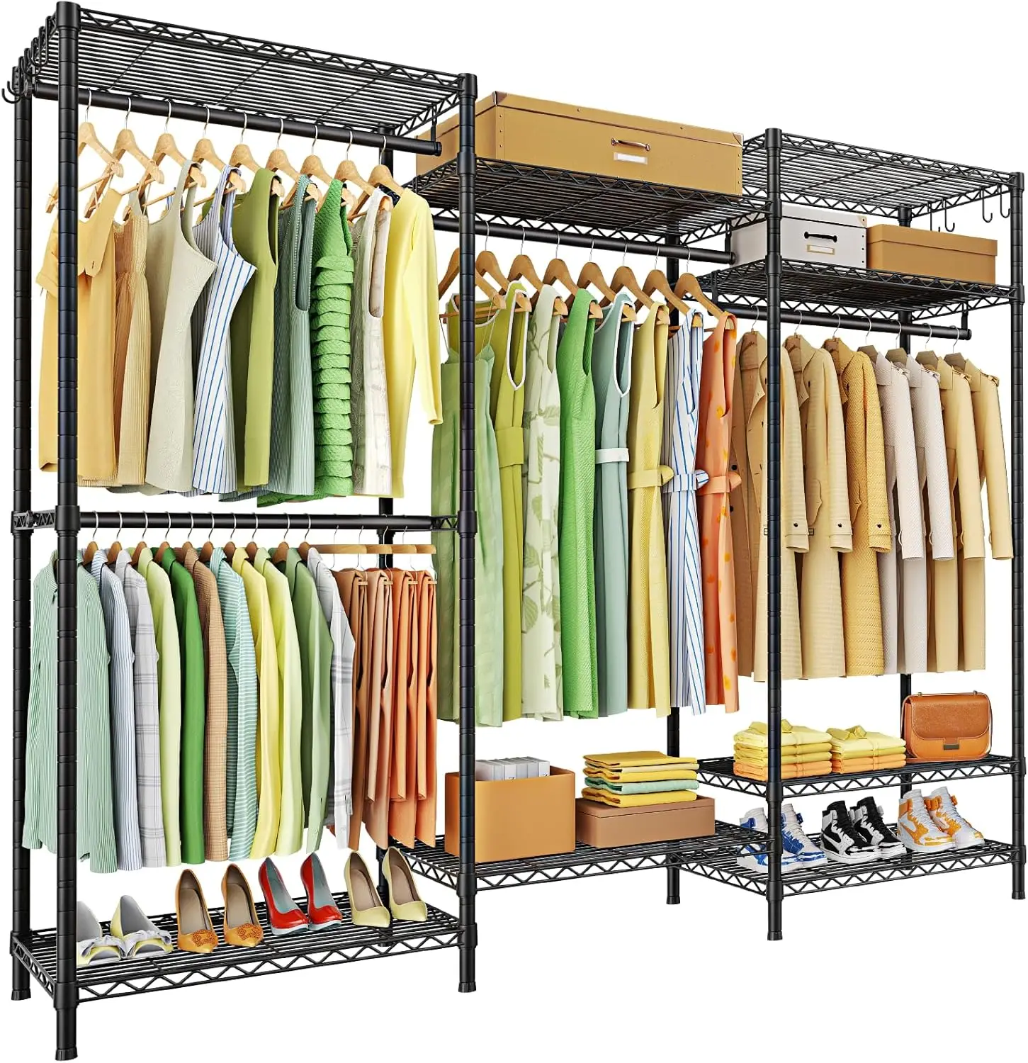 

E13 Heavy Duty Clothes Rack（With 4 Hanger Rods & 8 Shelves） Freestanding Clothing Racks for Hanging Clothes，Adjustable Clo