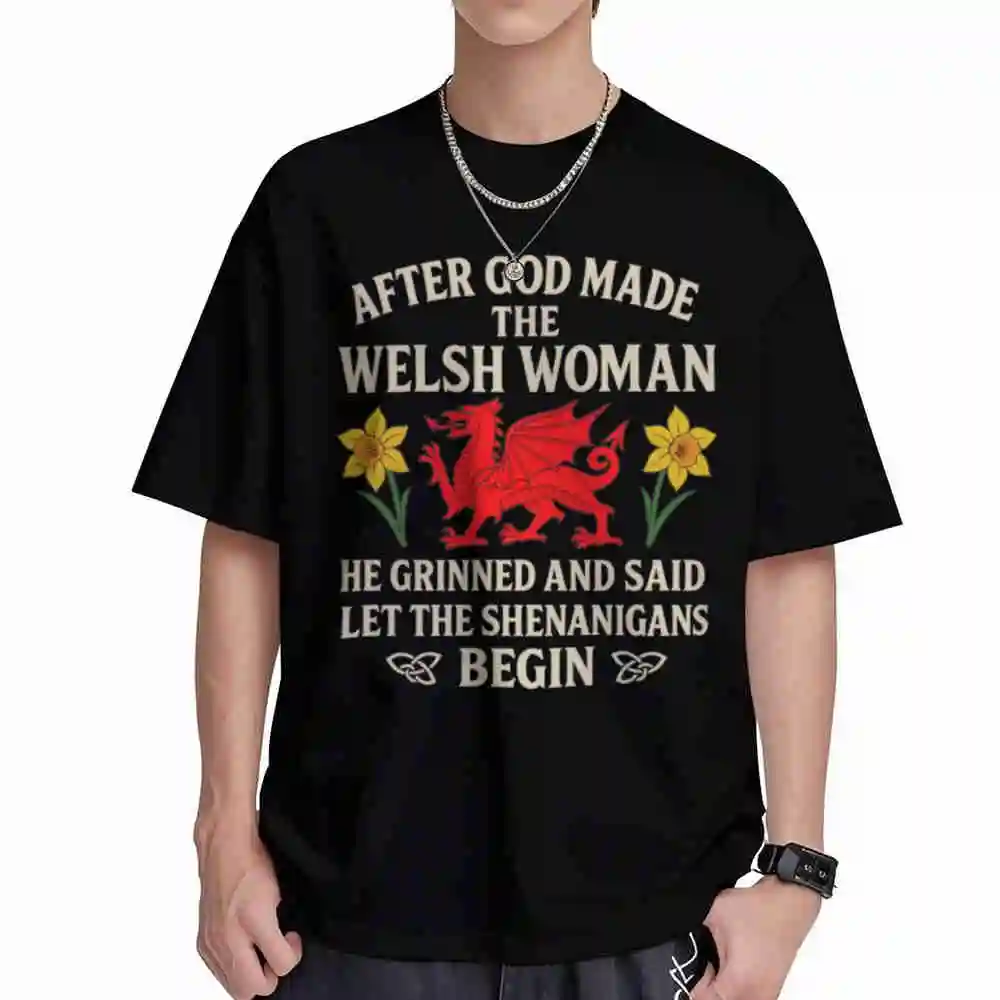 Welsh Woman Shenanigans Red Dragon Wales Daffodil Pride Short Sleeve Tee 100% Cotton T-Shirt