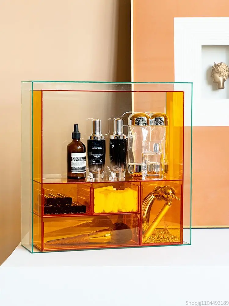 

Acrylic Vanity Set - Orange Cosmetic Organizer with Brush Holder