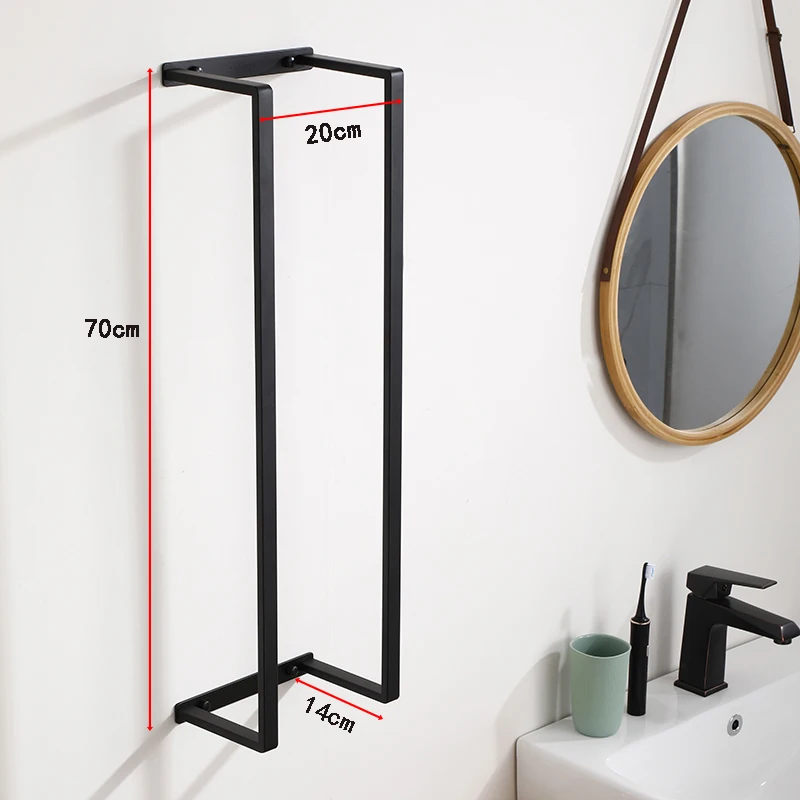 Wall Mounted Stainless Steel Towel Rack Self Adhesive Black Bathroom Rack with Towel Rack