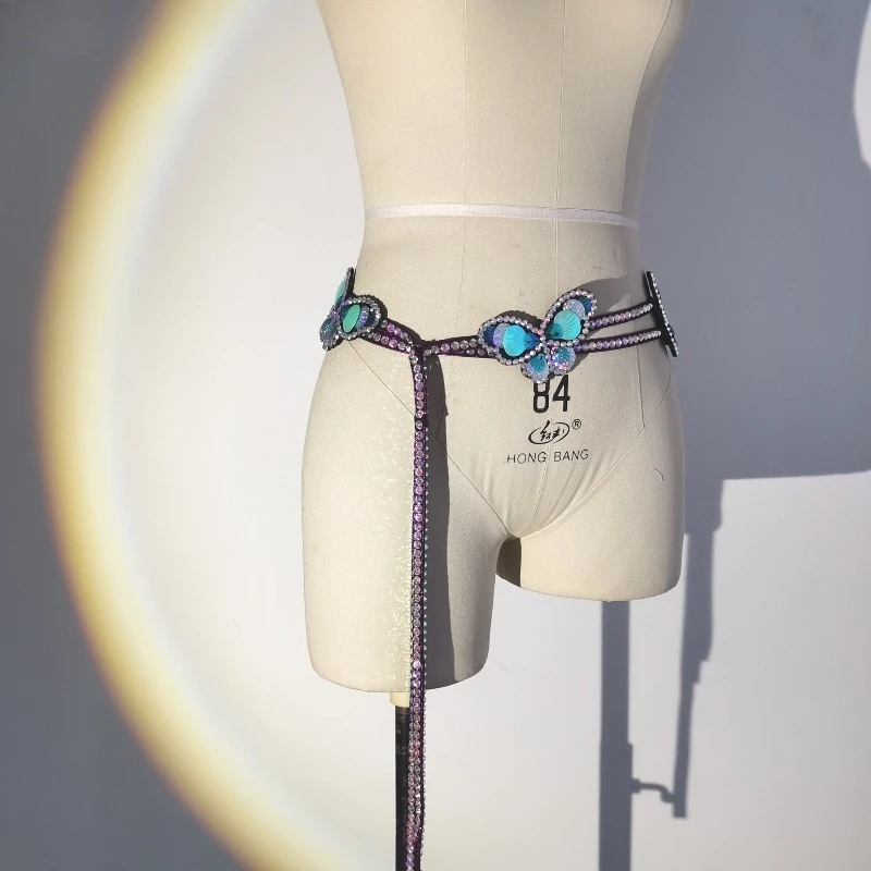 Customized Belly Dance Hip Scarf Waist Chain Super Flash Handmade Hot Diamond Butterfly Matching Accessories