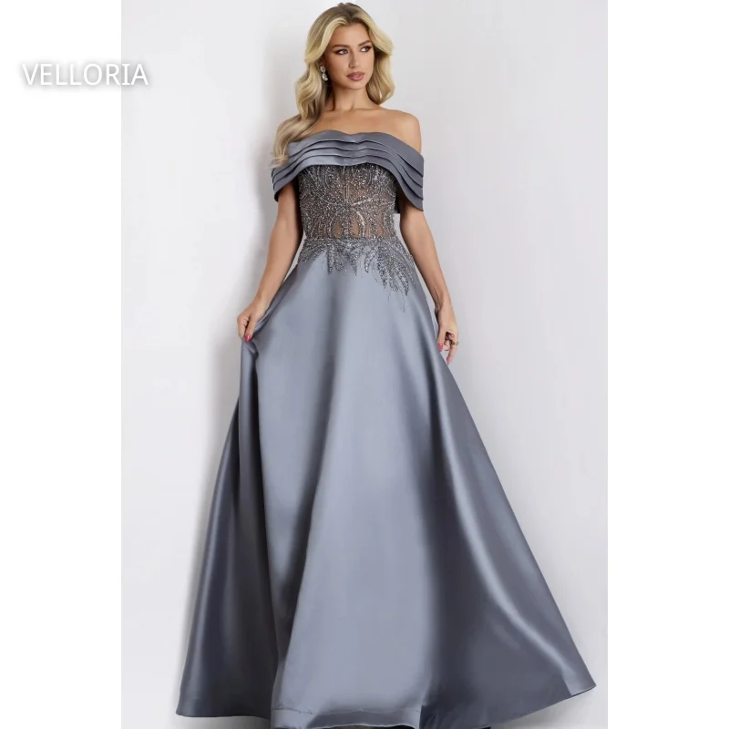 

Серебряное атласное женское вечернее платье трапециевидной формы, роскошное свадебное платье, бальное платье с вышивкой бисером, Vestdos De Fiesta по индивидуальному заказу