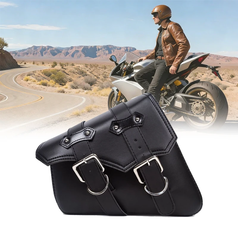 ユニバーサルオートバイサドルバッグ-pu-レザーオートバイスイングアームツールバッグソフトテールスポーツスターチョッパー用防水サイドバッグ