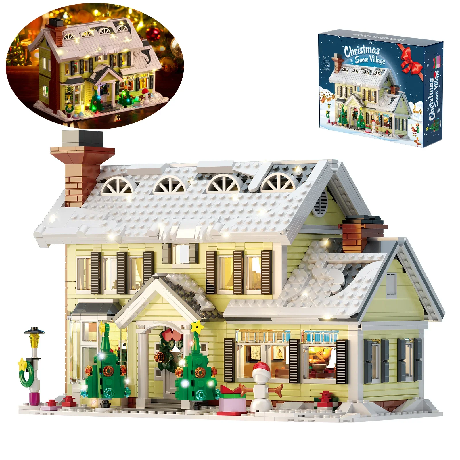 1156 PCS Christmas Snow Village Winter Snow House Building Blocks Set Idea Street View Model Toys Boys and Girls Xmas Gifts