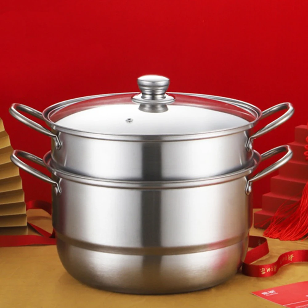 Boilers Stainless Steel 2 Layer Thickened Steamer Pot Steam Cooker Steamer Christmas Gift Steamer Cooker Steaming Double Boiler