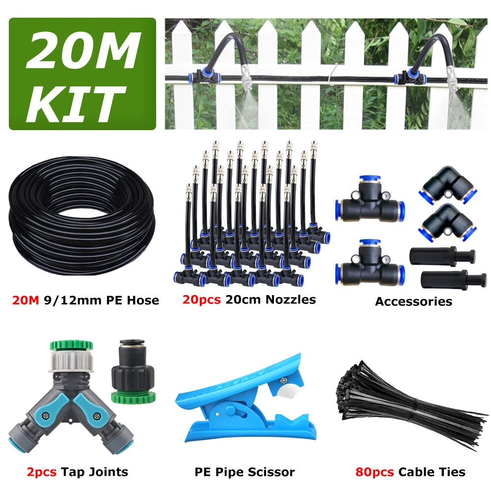 5M-20M Drip Irrigation Kit Automatic Irrigation System 360°Adjustable Spray Nozzles 1/2inch Irrigation Tubing Hose Patio Misting