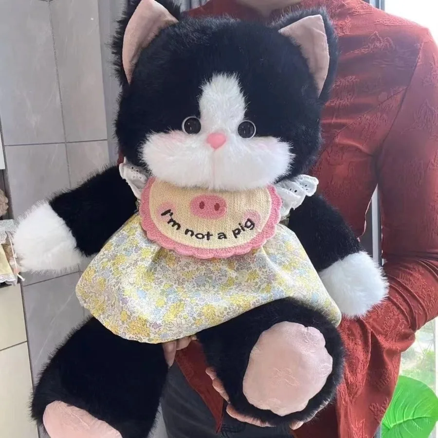Śliczna sukienka Czarny kot Pluszowa zabawka Kawaii Symulacja zwierzęcia Pluszowa puszysta wypchana szara lalka kot Prezent świąteczny Dekoracja samochodu do domu
