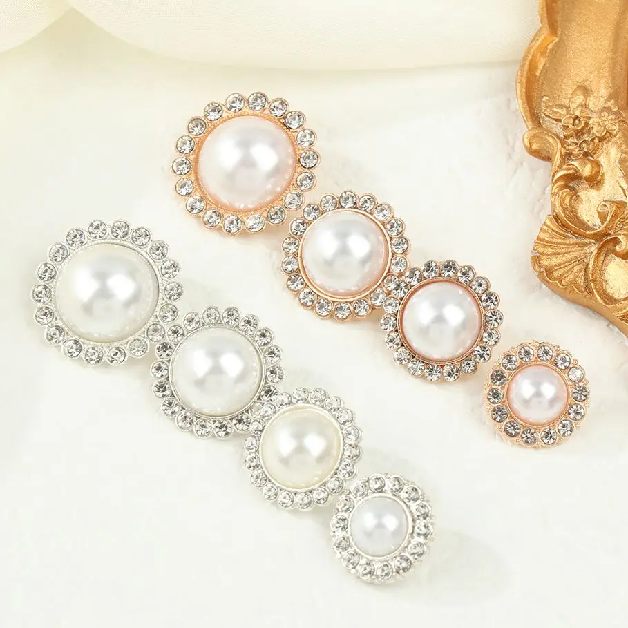 10Pcs Alloy Shiny Rhinestone Pearl Clothing Buttons DIY Clothing Sewing Button Handmade Needlework Decorative Sewing Accessorie
