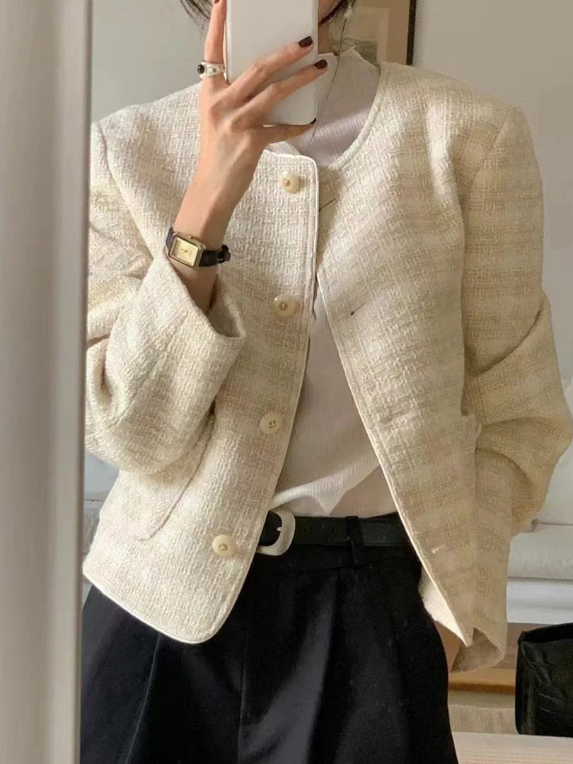 

Корейское пальто Sweet ort, женское круглое шерстяное пальто на одной пуговице, высококачественный топ на ощупь для ранней осени