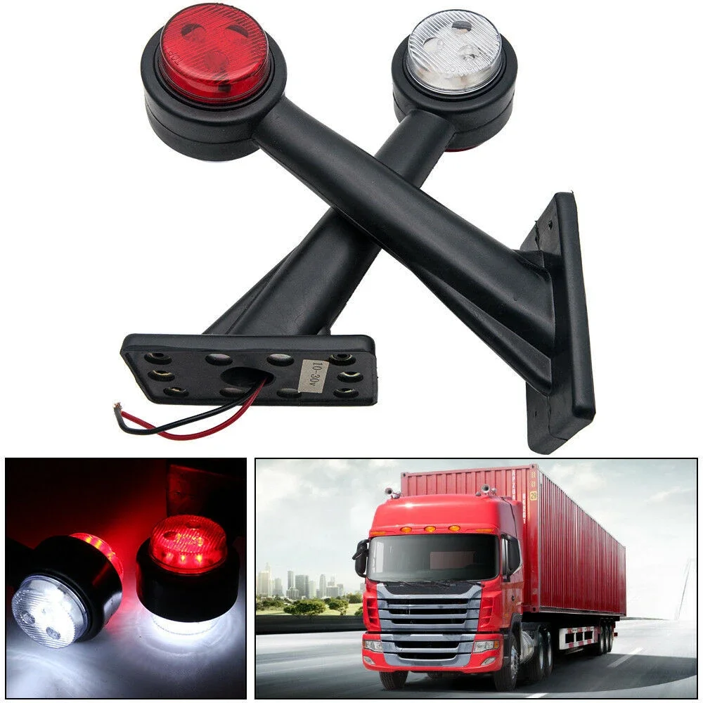 2X Truck Trailer LED Elbow Rubber Side Marker Light White Red Outline Clearance Indicator Lamp For Lorry Van Caravans Multi Volt