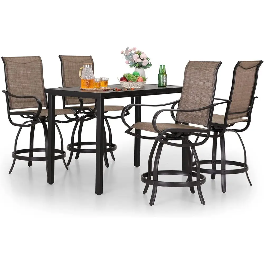 

5 PCS Outdoor Bar Set, Counter Height Swivel Chair with RecMetal Table, Textilene abric and Quick-Drying Waterproo,High Patio Se