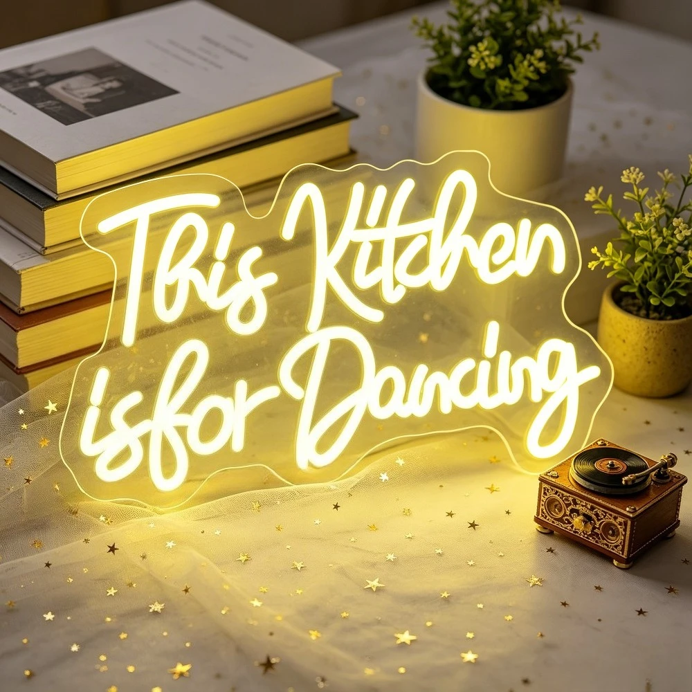 Yellow Neon Sign This Kitchen Is for Dancing LED Wall Art Home Decor Restaurant Aesthetic Decoration Funny Dance Party Gift