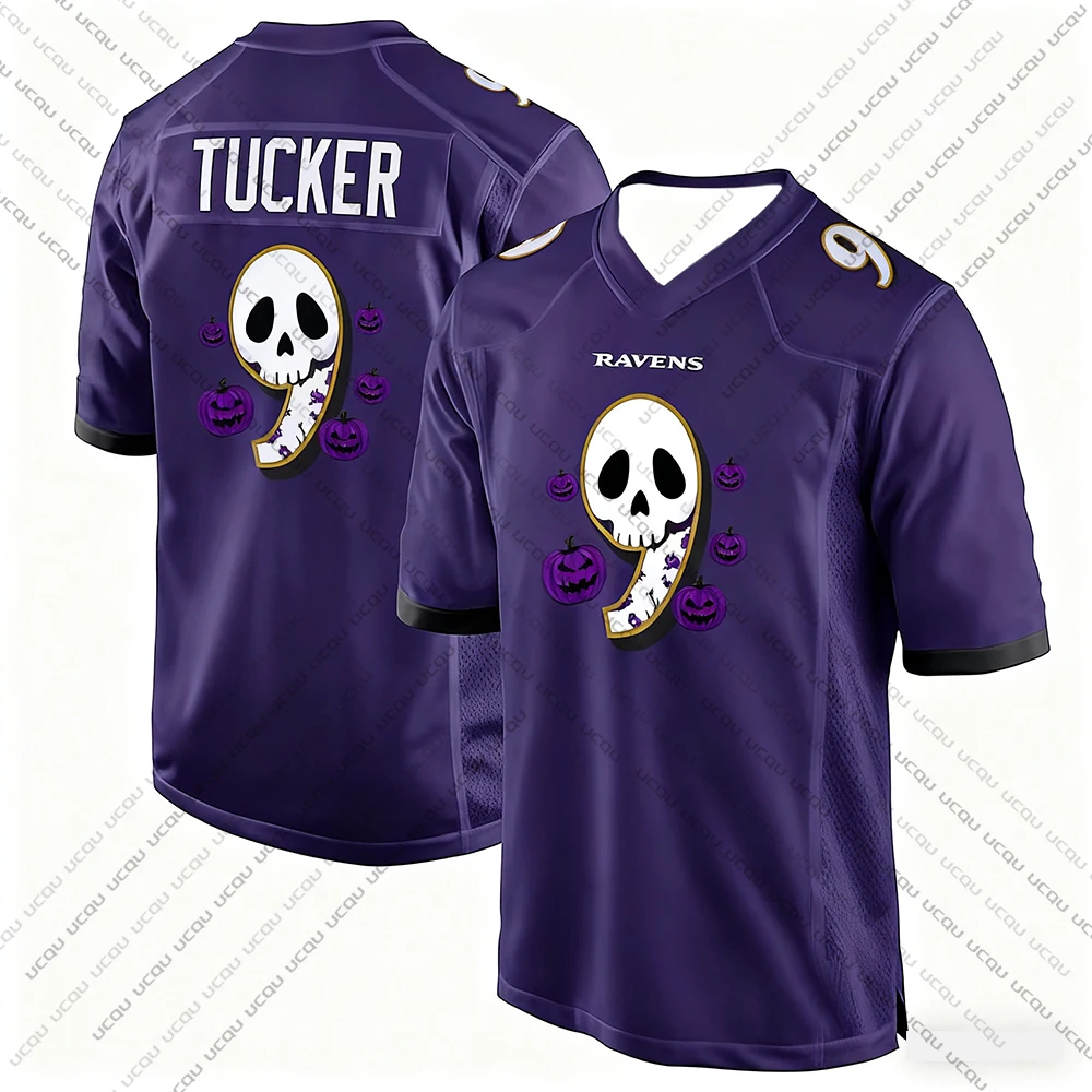 2025 هالوين الكبار الجاموس كرة القدم الأمريكية جيرسي الرجبي جيرسي ملابس رياضية التدريب جيرسي تي شيرت الغربان OWEH 99 رقم