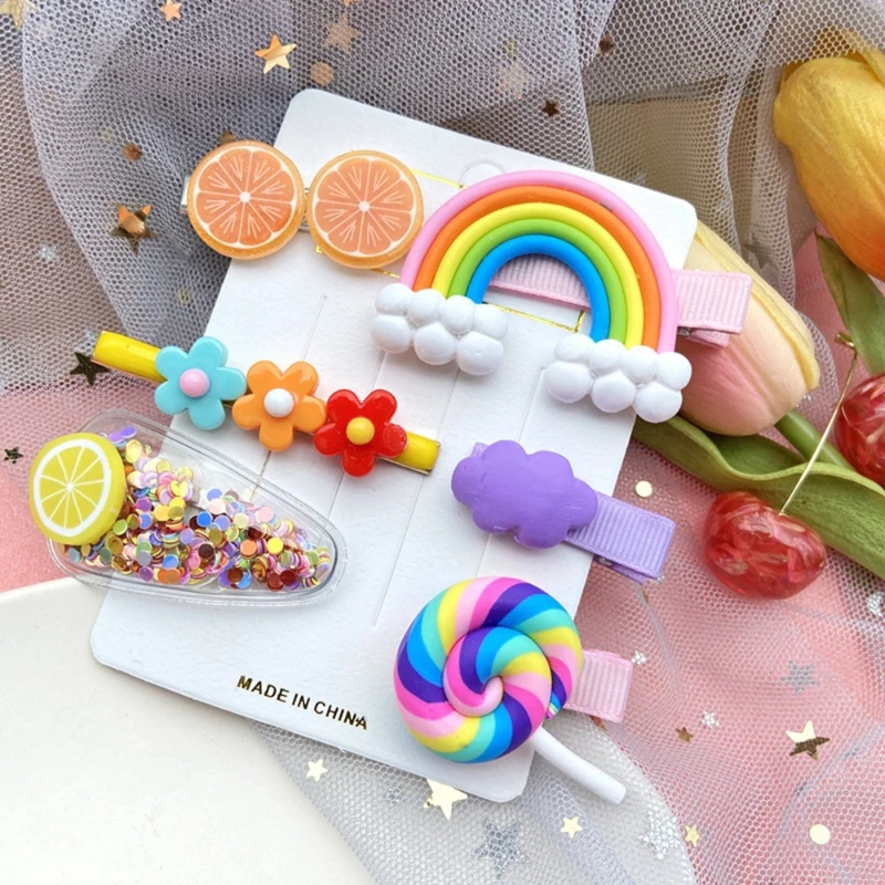 Europe's INS Style Girl Bangs Clip Lollipop Rainbow Flower banana headdress combination