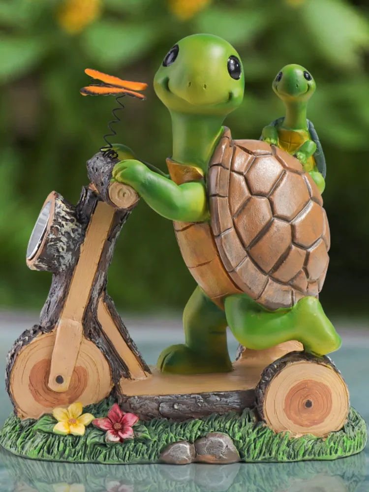 AliExpress NONE Turtle Bicycle Solar Lamp Sculpture Creative Garden Decorative Ornament Garden Courtyard Decorative Statue Lamp