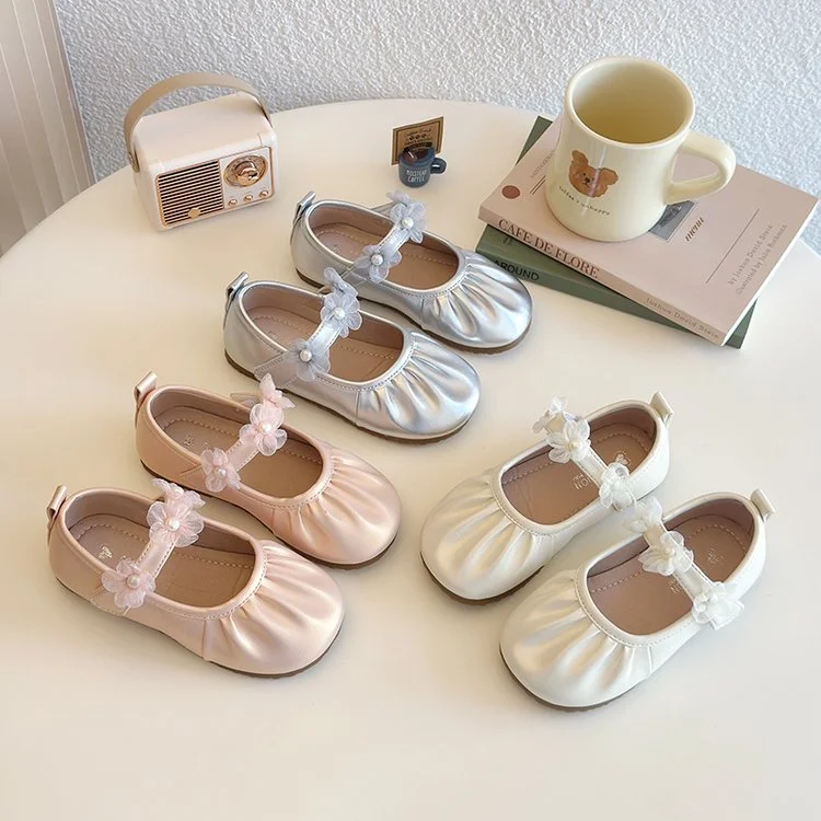 2026 Autumn Kids Baby Girls Princess Shoes Soft PU Leather Floral Decor Non-slip Bottom First Walker Shoes Toddler Shoes