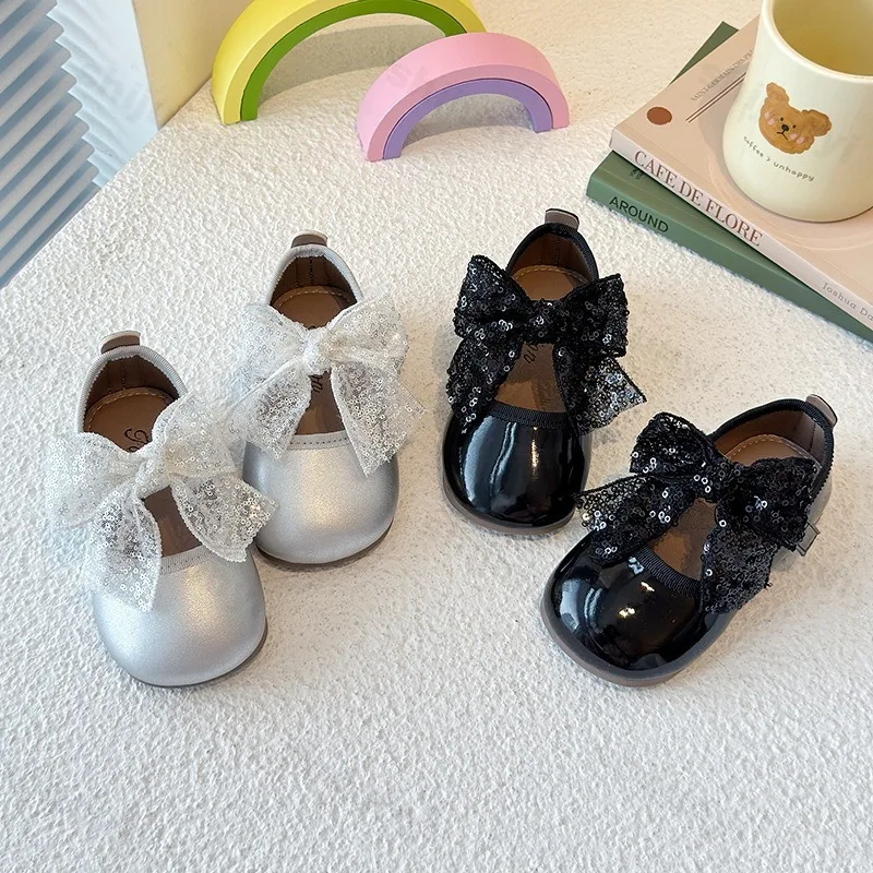 

Элегантные повседневные туфли принцессы на плоской подошве с бантом для девочек, осень 2022, новые детские удобные туфли на мягкой подошве с неглубоким носком