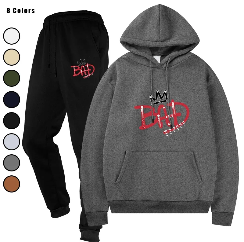 

Men Tracksuit 2 Pieces Sets Running Sportswear Male Hoodies Autumn Drawstring Pants Hooded Sportwear