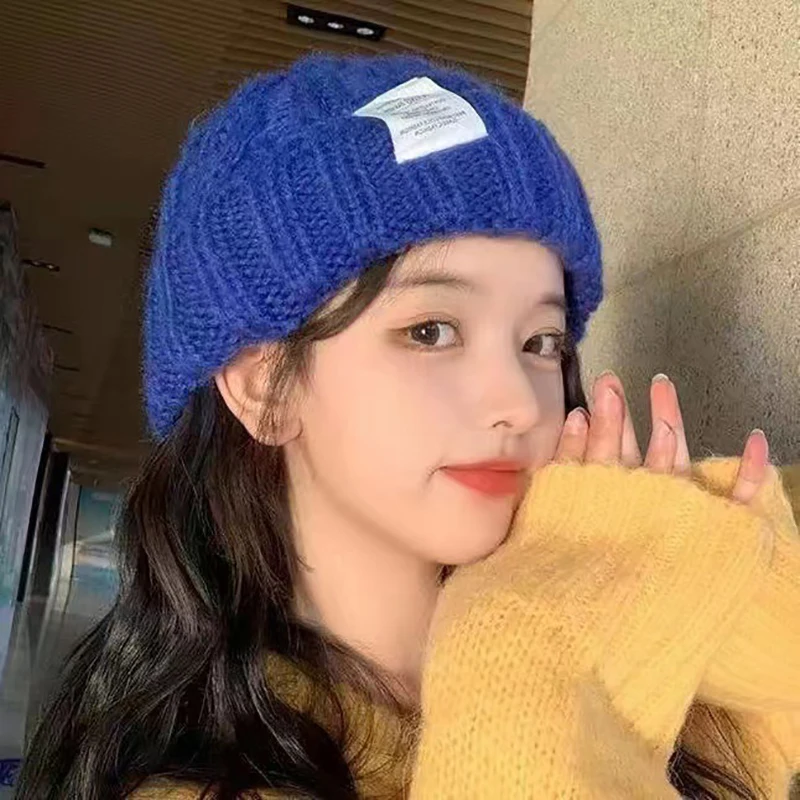 Autumn Winter Knitted Beanies for Women Girls Twist Stripe Woolen Hat Korean Solid Bonnet Warm Thick Ear Protection Pullover Cap