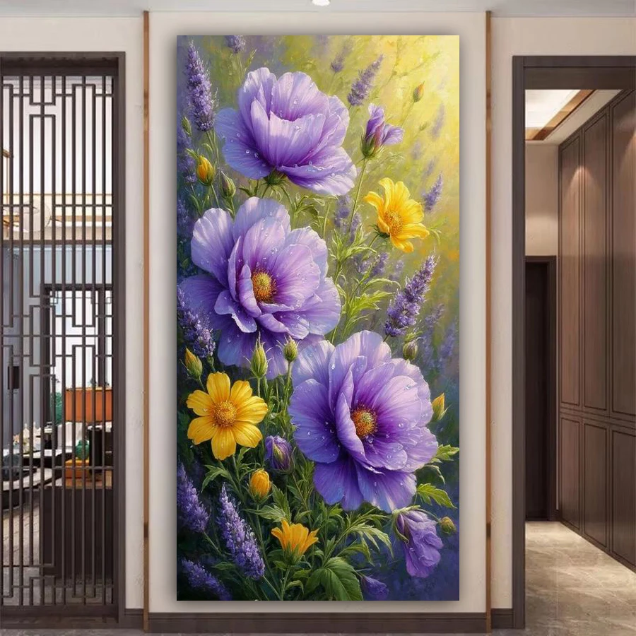 

Purple and Yellow Flowers Diy Diamond Arts Painting New Collection Large Size Floral Full Drill Mosaic Embroidery Picture