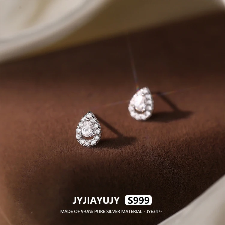 

JYJIAYUJY 100% цельно оригинальные серьги-гвоздики из чистого серебра S999 в наличии, модные ювелирные изделия с каплями воды и цирконием, подарок на каждый день JYE347