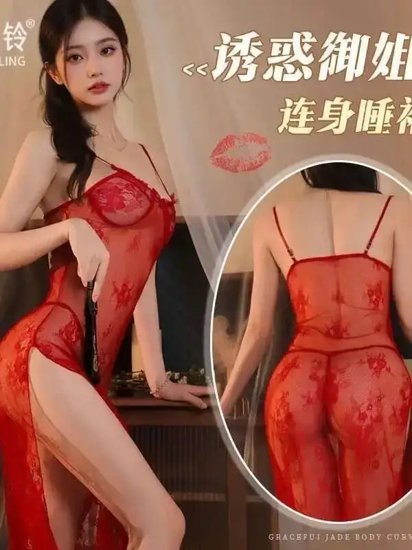 Sexy Strap Nightdress Lace Pattern Erotic Mesh Lace Nightclub Queen Dress Elegant Mesh Lace Sheer Sweet Women Dresses 2025 OPJ8