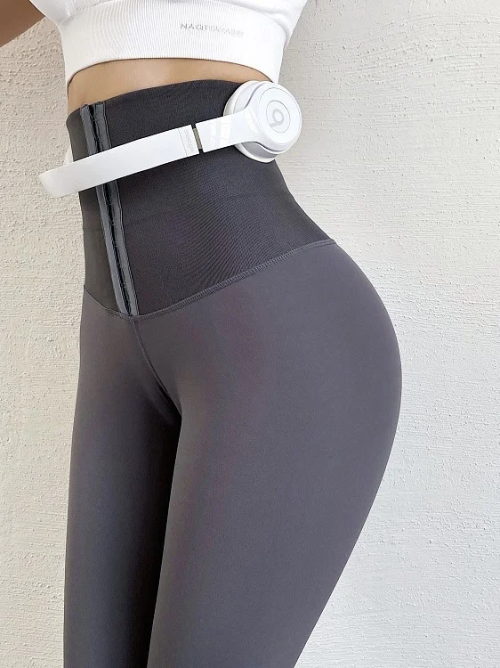 Calças de Yoga Femininas de Cintura Alta com Forro, Modeladoras de Cintura e Levantamento de Quadril, Botão Duplo, Novo Lançamento