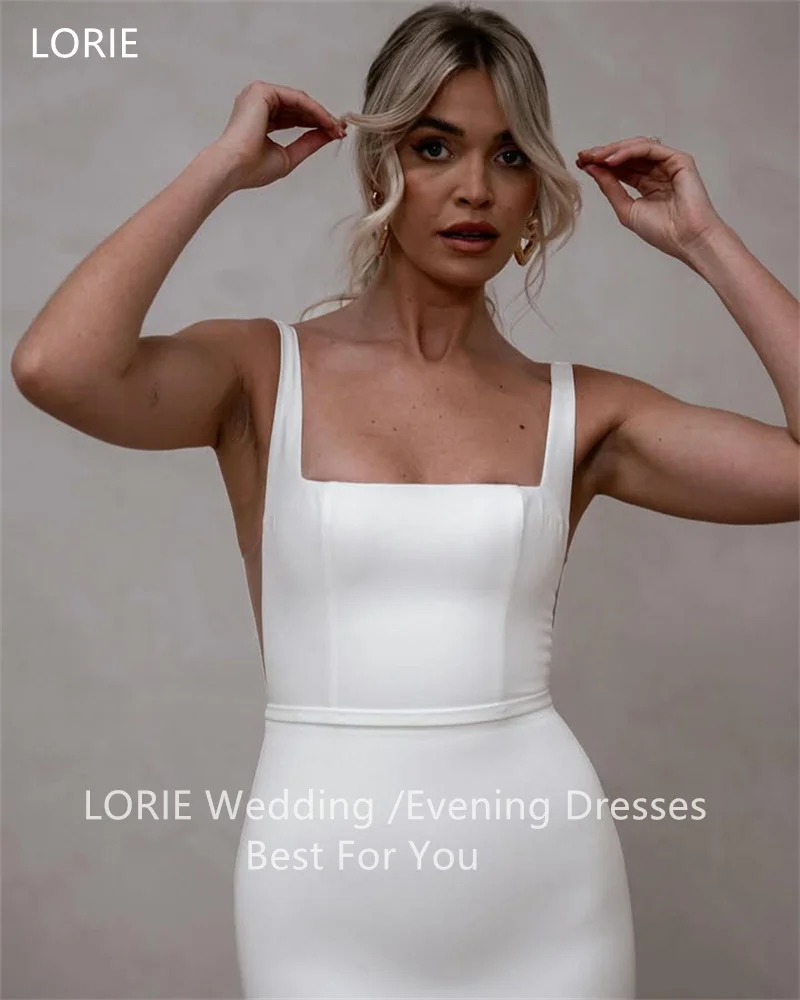 

LORIE Satin Simple and tight-fitting Mermaid Wedding Dress Sleeveless White Bridal Gown Spuare Collar Wedding Gown Customized