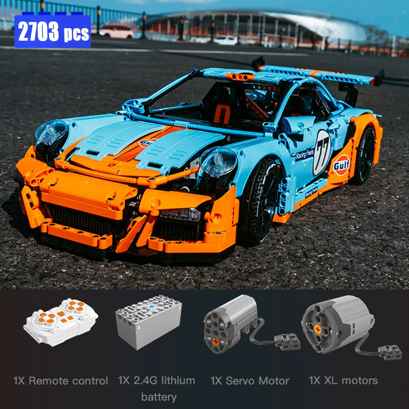 2022 New Technical Gulf oil Sports Car Building Blocks Model MOC Creative City Racing Bricks Toys for Boys Christmas Gift Set