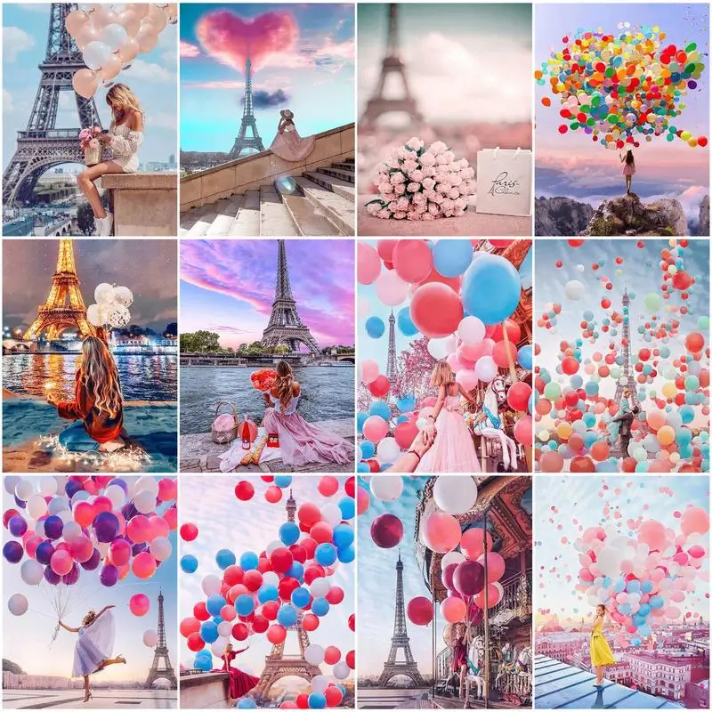 

CHENISTORY Diamond Kits Gift Embroidery Romantic Ballon Diamond Painting Full Mosaic Paris Tower Needlework Wall Decoration