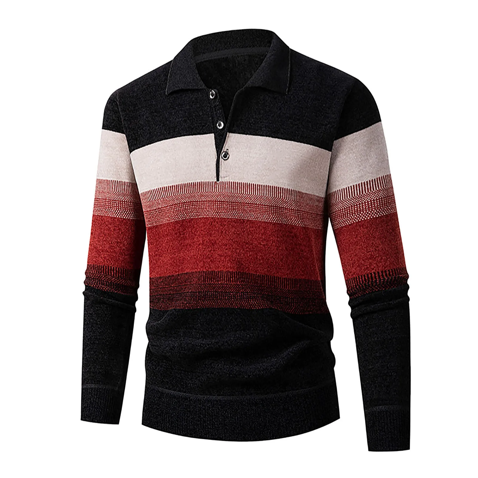 

Men Knit Pullover Button Lapel Color Blocked Long Sleeve Knitted Sweater European Casual Comfortable Loose Business Trendy Tops