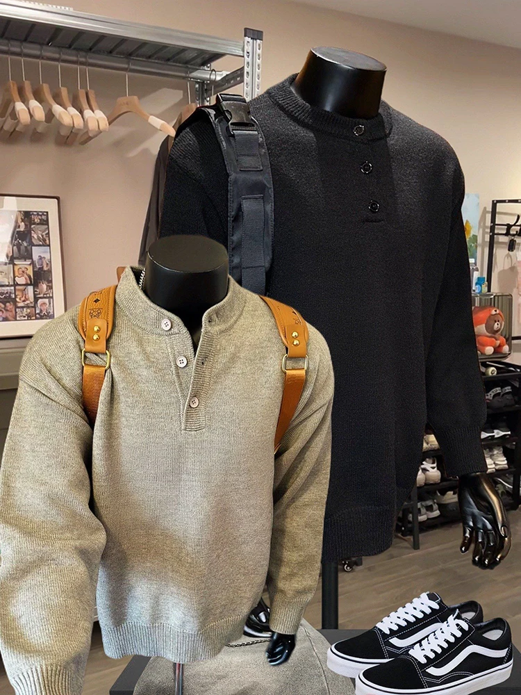 

Мужской вязаный свитер в американском ретро-стиле с воротником-стойкой, удлиненный, базовый слой, повседневный, зимний, удобный, дышащий