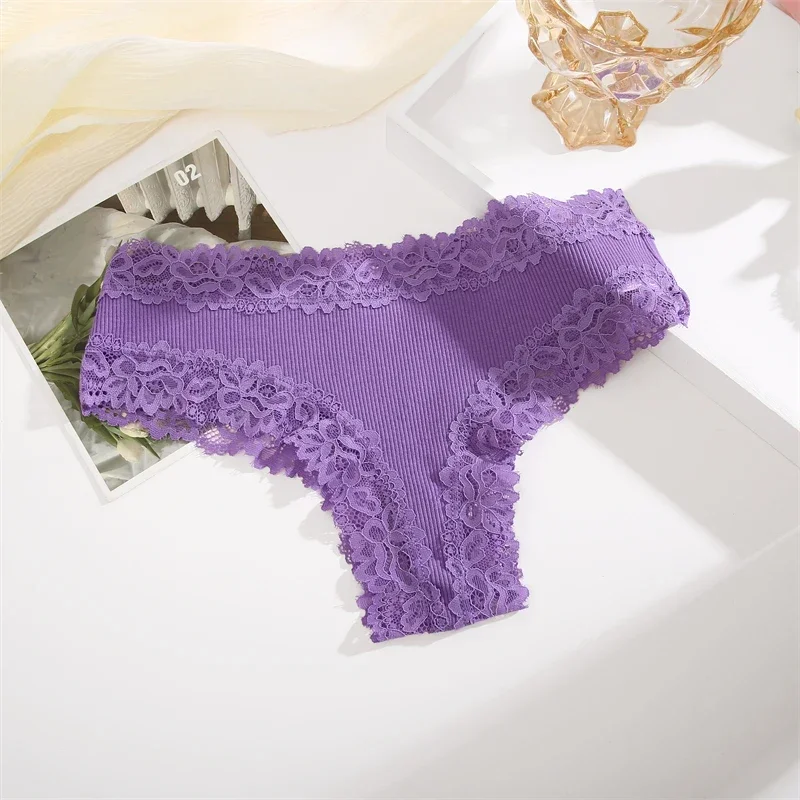 Women's Cotton Brazilian Panties Sexy Lace Floral Lingerie For Female Seamless Low Rise Briefs Ladies Intimates Lingerie