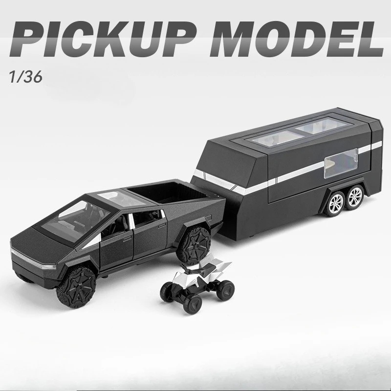 Simulazione 1:36 Pickup Camper Modello in lega Rimorchio da campeggio Veicolo giocattolo Suono e luce Pullback Bambini Ragazzo Regalo in miniatura