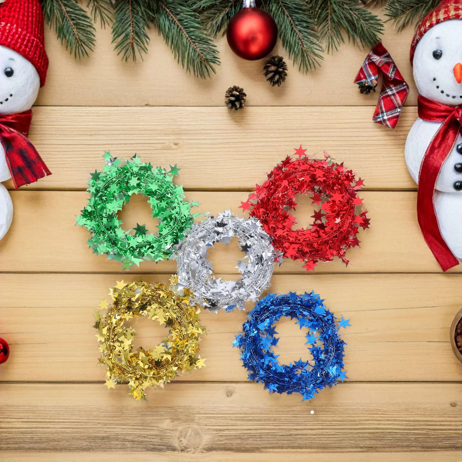 

Festive Tinsel Garland Holiday Decoration PVC Durable Star Design Party Wedding Christmas Ornament for Home