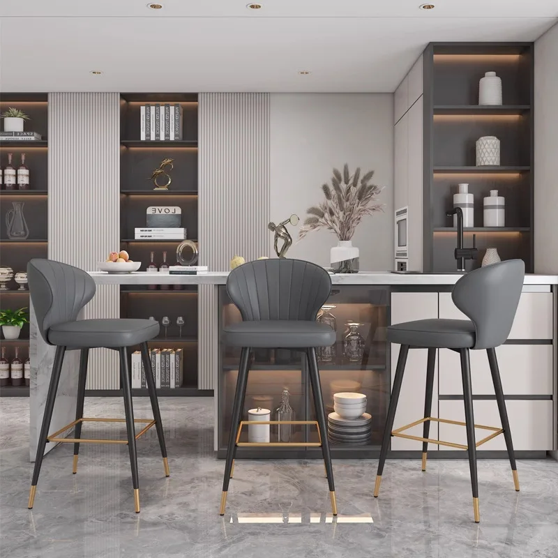 

Bar Chair Italian Light Luxury Home Modern Simple Leather Island High