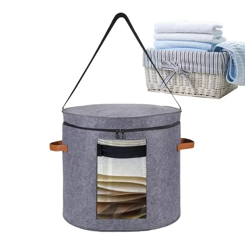

Hat Storage Bucket Clothing Hat Travel Felt Organizer portable Foldable Round Hats Storage Bag with Lid and Clear Window