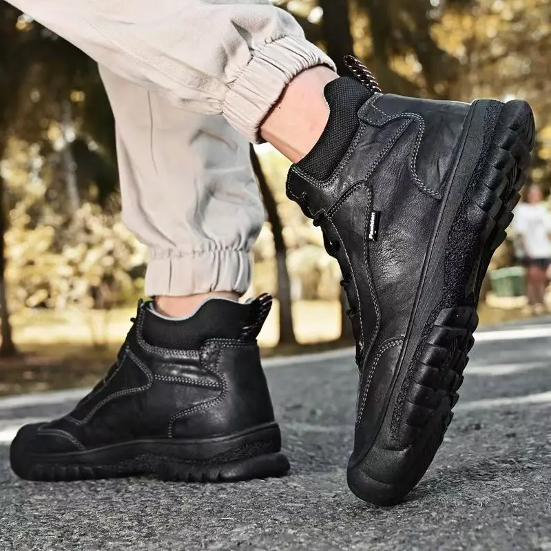 Leather Men Boots Winter Waterproof Ankle Boots Riding Boots Outdoor Working Snow Boots Men High Top Sneakers